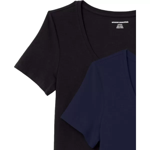 Amazon Essentials Womens ClassicFit ShortSleeve Scoop Neck TShirt Available in Plus Size Pack of 2BlackNavy