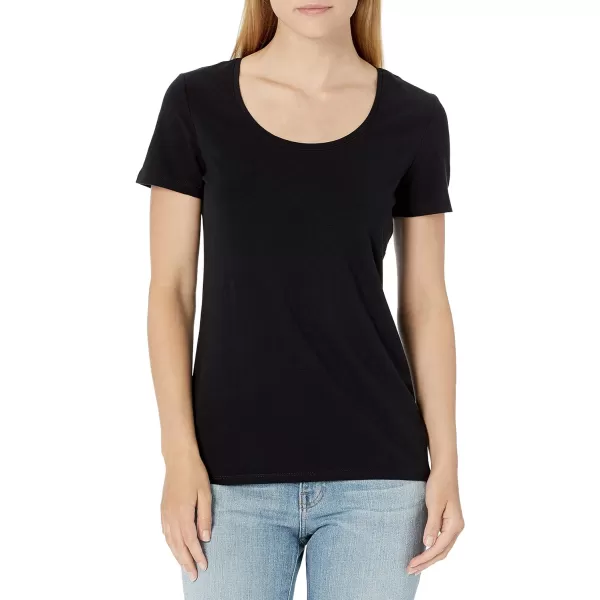 Amazon Essentials Womens ClassicFit ShortSleeve Scoop Neck TShirt Available in Plus Size Pack of 2BlackWhite