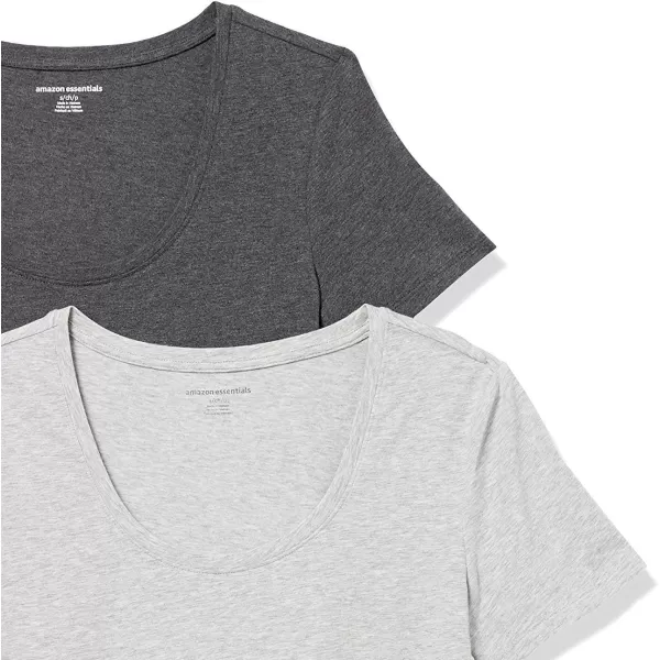 Amazon Essentials Womens ClassicFit ShortSleeve Scoop Neck TShirt Available in Plus Size Pack of 2Charcoal HeatherLight Grey Heather