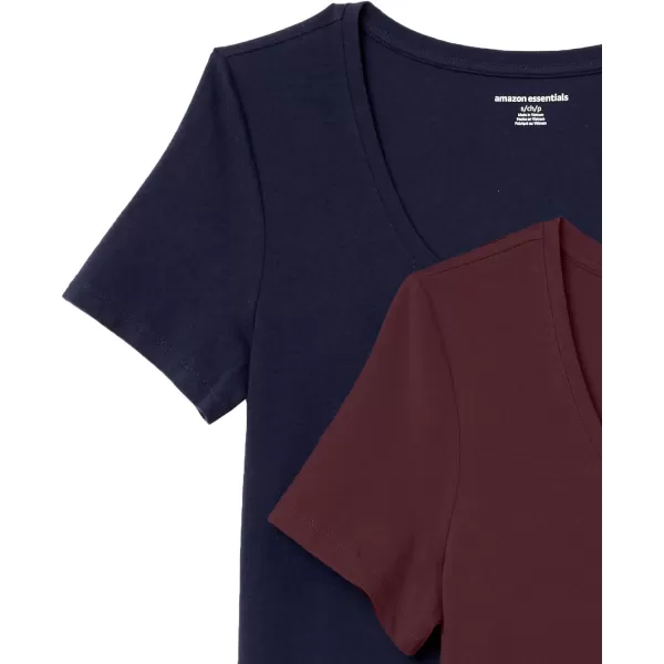 Amazon Essentials Womens ClassicFit ShortSleeve Scoop Neck TShirt Available in Plus Size Pack of 2NavyBurgundy