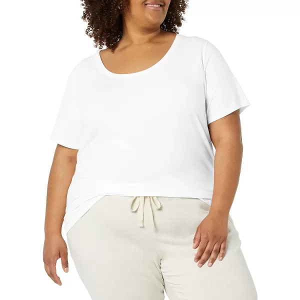 Amazon Essentials Womens ClassicFit ShortSleeve Scoop Neck TShirt Available in Plus Size Pack of 2White