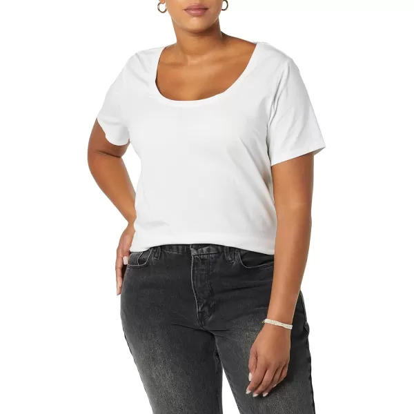 Amazon Essentials Womens ClassicFit ShortSleeve Scoop Neck TShirt Available in Plus Size Pack of 2White