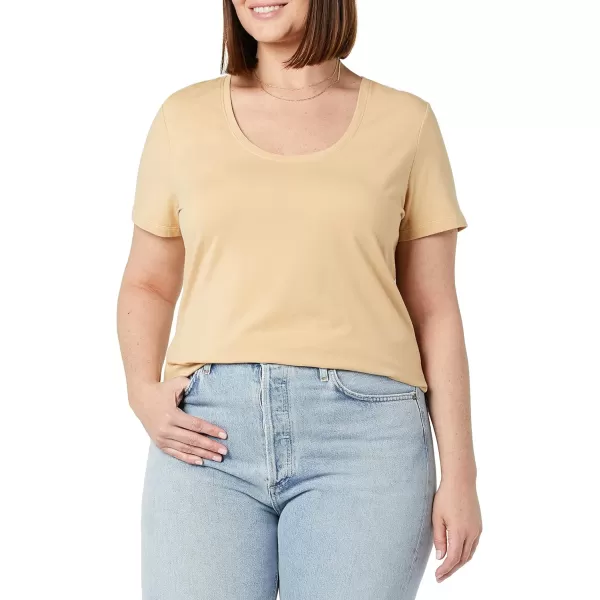 Amazon Essentials Womens ClassicFit ShortSleeve Scoop Neck TShirt Available in Plus Size Pack of 2WhiteLight Camel