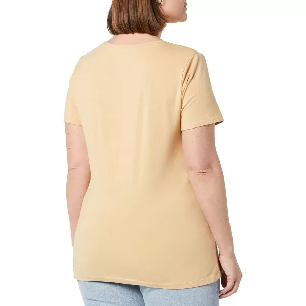 Amazon Essentials Womens ClassicFit ShortSleeve Scoop Neck TShirt Available in Plus Size Pack of 2WhiteLight Camel