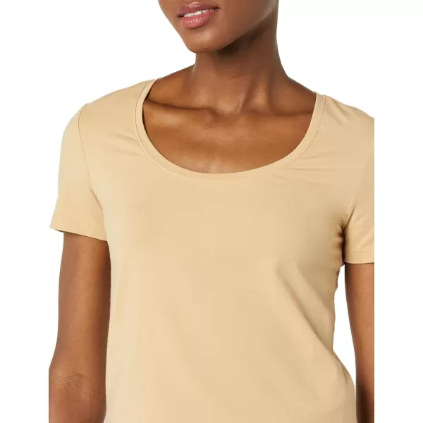 Amazon Essentials Womens ClassicFit ShortSleeve Scoop Neck TShirt Available in Plus Size Pack of 2WhiteLight Camel