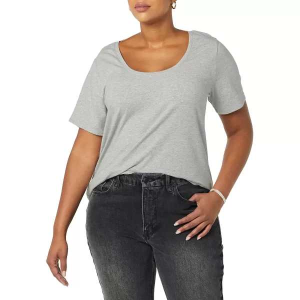 Amazon Essentials Womens ClassicFit ShortSleeve Scoop Neck TShirt Available in Plus Size Pack of 2WhiteLight Grey Heather