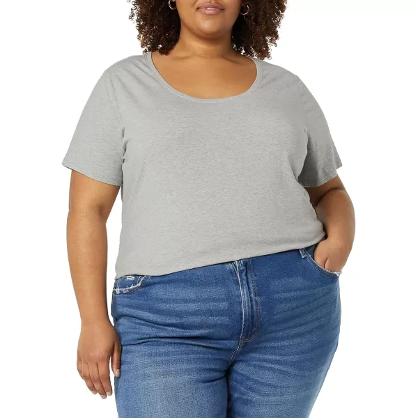 Amazon Essentials Womens ClassicFit ShortSleeve Scoop Neck TShirt Available in Plus Size Pack of 2WhiteLight Grey Heather