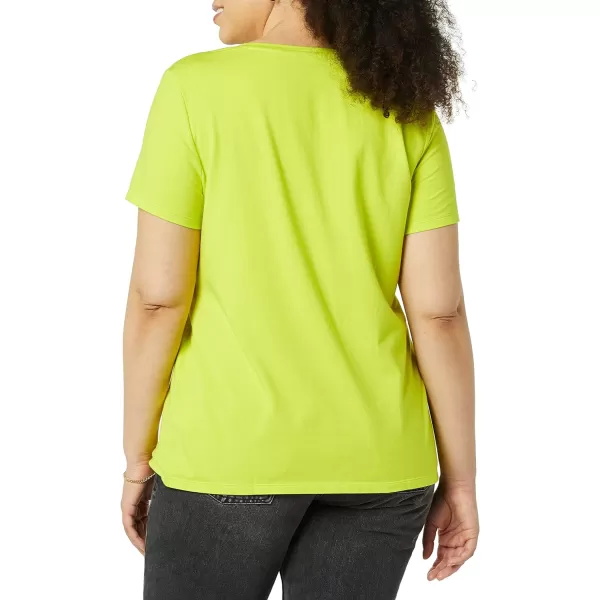 Amazon Essentials Womens ClassicFit ShortSleeve Scoop Neck TShirt Available in Plus Size Pack of 2WhiteLime Green