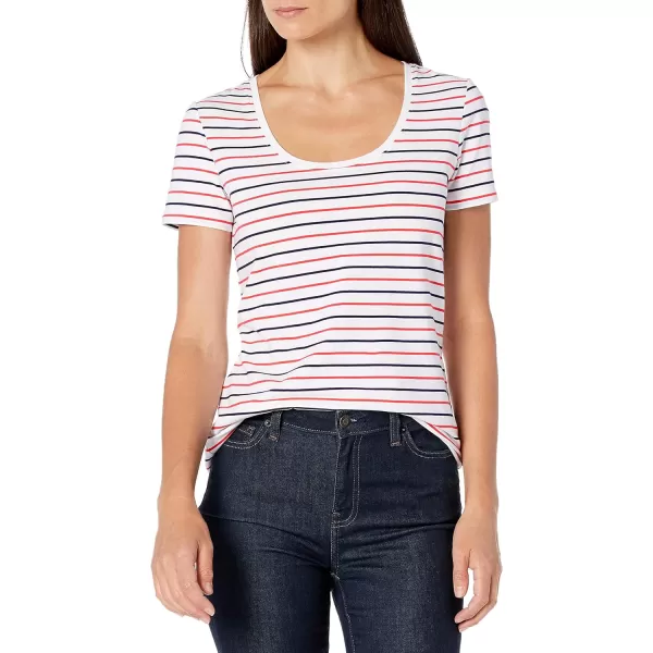 Amazon Essentials Womens ClassicFit ShortSleeve Scoop Neck TShirt Available in Plus Size Pack of 2WhiteNavyRed Stripe