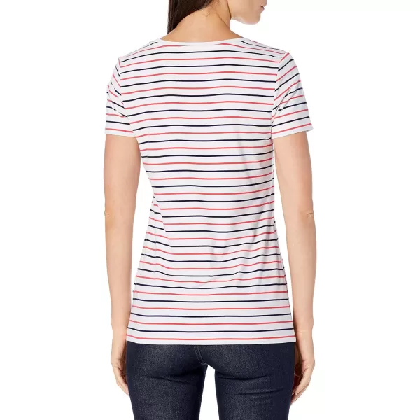 Amazon Essentials Womens ClassicFit ShortSleeve Scoop Neck TShirt Available in Plus Size Pack of 2WhiteNavyRed Stripe