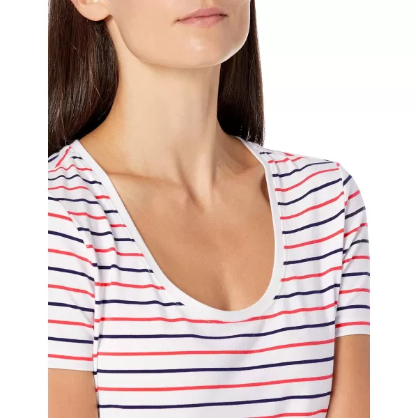 Amazon Essentials Womens ClassicFit ShortSleeve Scoop Neck TShirt Available in Plus Size Pack of 2WhiteNavyRed Stripe