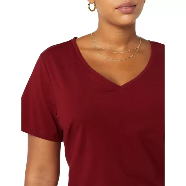 Amazon Essentials Womens ClassicFit ShortSleeve VNeck TShirt Multipacks2 BlackBurgundy