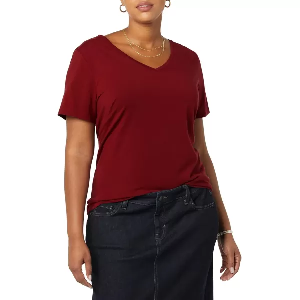 Amazon Essentials Womens ClassicFit ShortSleeve VNeck TShirt Multipacks2 BlackBurgundy