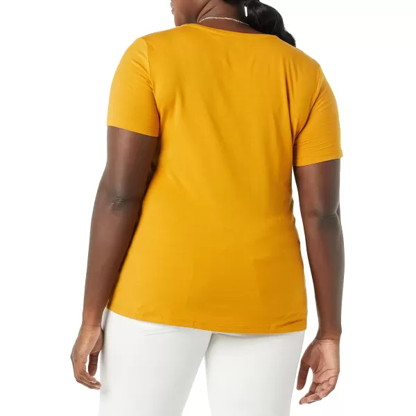 Amazon Essentials Womens ClassicFit ShortSleeve VNeck TShirt Multipacks2 Coral OrangeGolden Yellow