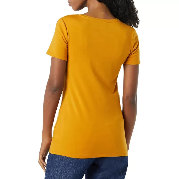 Amazon Essentials Womens ClassicFit ShortSleeve VNeck TShirt Multipacks2 Coral OrangeGolden Yellow