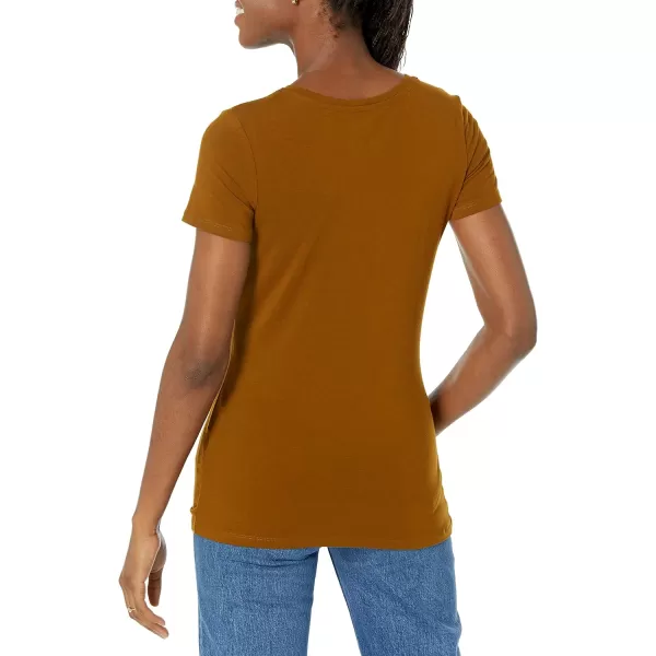 Amazon Essentials Womens ClassicFit ShortSleeve VNeck TShirt Multipacks2 Dark Chestnut BrownNavy