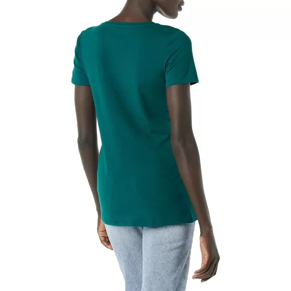 Amazon Essentials Womens ClassicFit ShortSleeve VNeck TShirt Multipacks2 Dark GreenPowder Blue