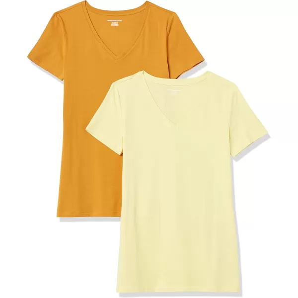 Amazon Essentials Womens ClassicFit ShortSleeve VNeck TShirt Multipacks2 Light YellowGolden Yellow