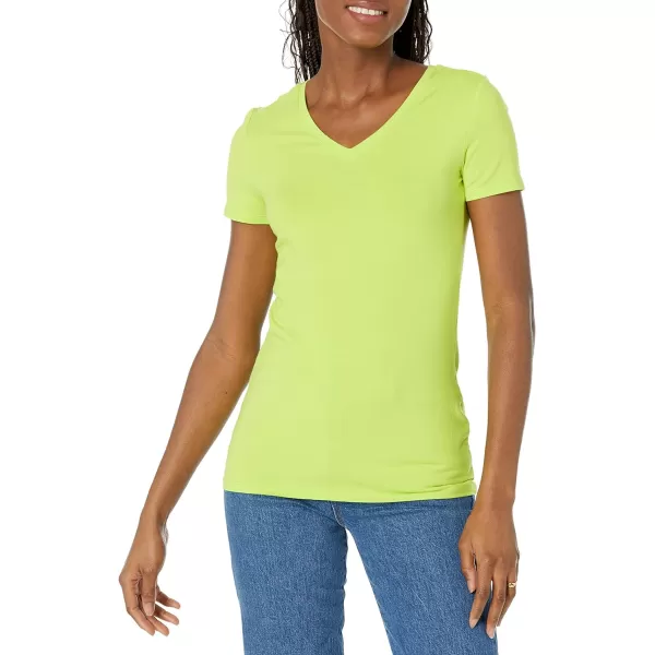 Amazon Essentials Womens ClassicFit ShortSleeve VNeck TShirt Multipacks2 Lime GreenWhite