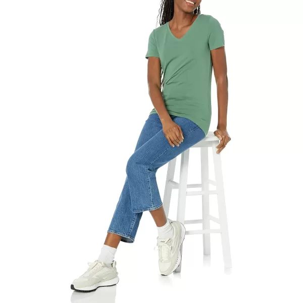 Amazon Essentials Womens ClassicFit ShortSleeve VNeck TShirt Multipacks2 Sage GreenWhite