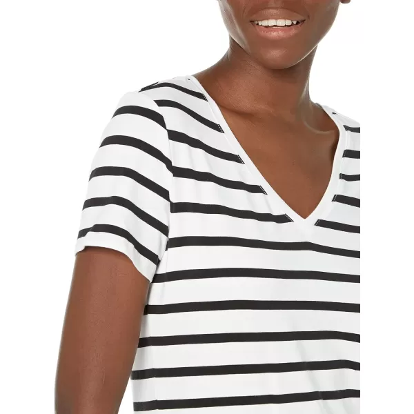 Amazon Essentials Womens ClassicFit ShortSleeve VNeck TShirt Multipacks2 WhiteBlack Stripe