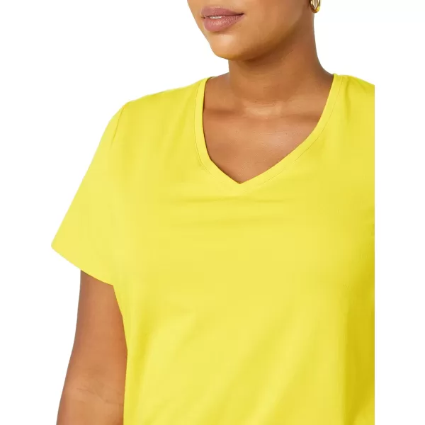 Amazon Essentials Womens ClassicFit ShortSleeve VNeck TShirt Multipacks2 WhiteLemon Yellow