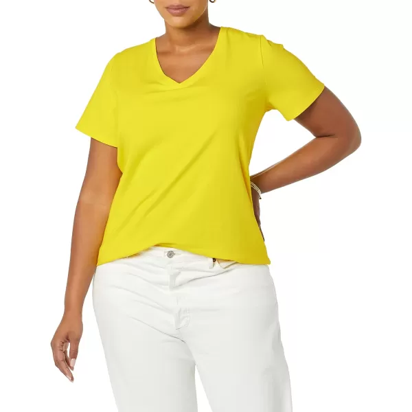 Amazon Essentials Womens ClassicFit ShortSleeve VNeck TShirt Multipacks2 WhiteLemon Yellow