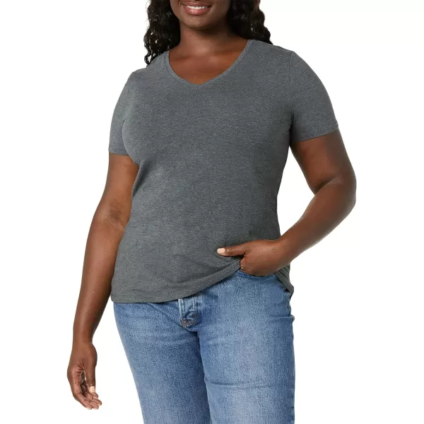 Amazon Essentials Womens ClassicFit ShortSleeve VNeck TShirt Multipacks4 WhiteCharcoal HeatherNavy