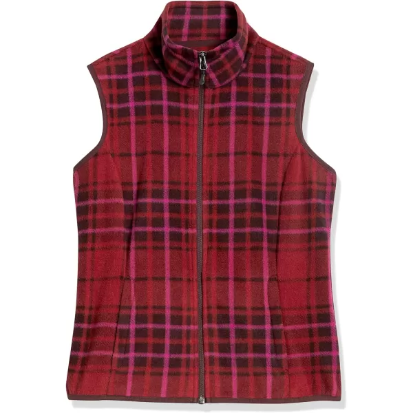 Amazon Essentials Womens ClassicFit Sleeveless Polar Soft Fleece Vest Available in Plus SizePolyester Dark Red Plaid