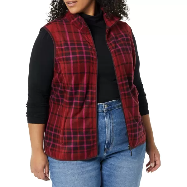 Amazon Essentials Womens ClassicFit Sleeveless Polar Soft Fleece Vest Available in Plus SizePolyester Dark Red Plaid