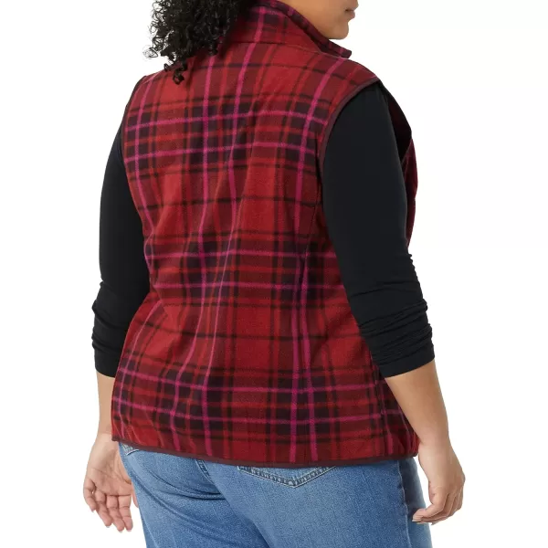 Amazon Essentials Womens ClassicFit Sleeveless Polar Soft Fleece Vest Available in Plus SizePolyester Dark Red Plaid