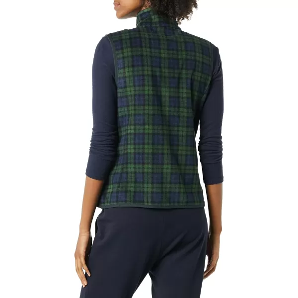 Amazon Essentials Womens ClassicFit Sleeveless Polar Soft Fleece Vest Available in Plus SizePolyester NavyGreen Plaid