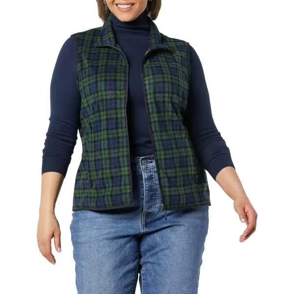 Amazon Essentials Womens ClassicFit Sleeveless Polar Soft Fleece Vest Available in Plus SizePolyester NavyGreen Plaid