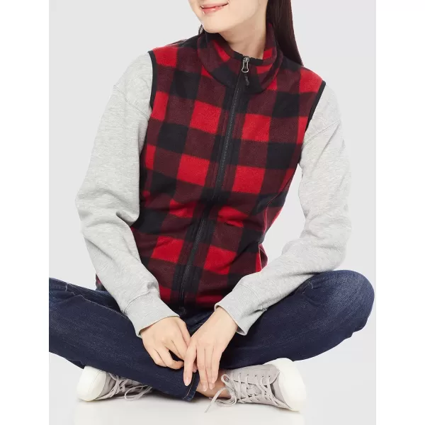 Amazon Essentials Womens ClassicFit Sleeveless Polar Soft Fleece Vest Available in Plus SizePolyester RedBlack Buffalo Plaid