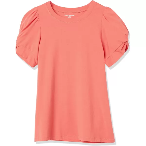 Amazon Essentials Womens ClassicFit Twist Sleeve Crewneck TShirtCoral Pink