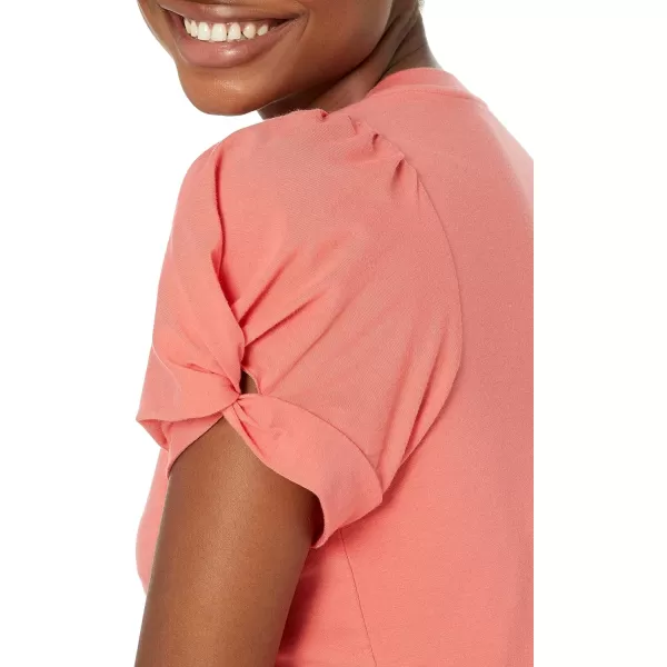 Amazon Essentials Womens ClassicFit Twist Sleeve Crewneck TShirtCoral Pink