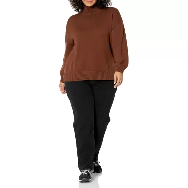 Amazon Essentials Womens Cotton FunnelNeck Sweater Available in Plus SizeDeep Brown