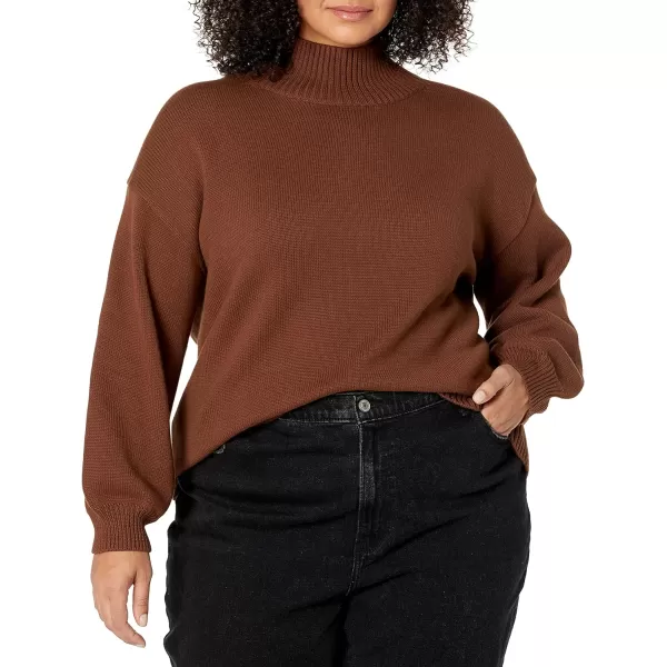 Amazon Essentials Womens Cotton FunnelNeck Sweater Available in Plus SizeDeep Brown