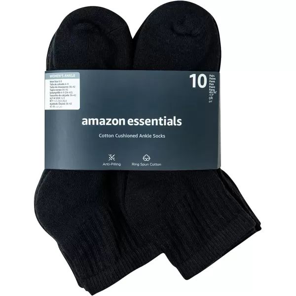 Amazon Essentials Womens Cotton Lightly Cushioned Ankle Socks 10 PairsBlack