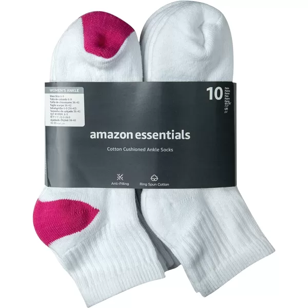 Amazon Essentials Womens Cotton Lightly Cushioned Ankle Socks 10 PairsWhite