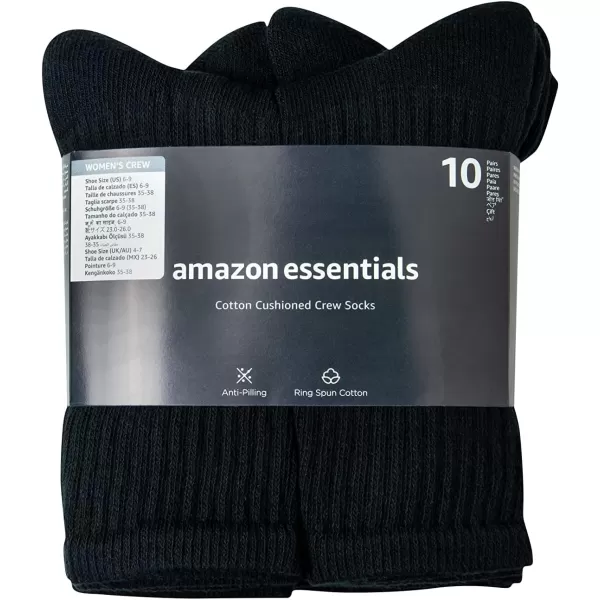 Amazon Essentials Womens Cotton Lightly Cushioned Crew Socks 10 PairsBlack