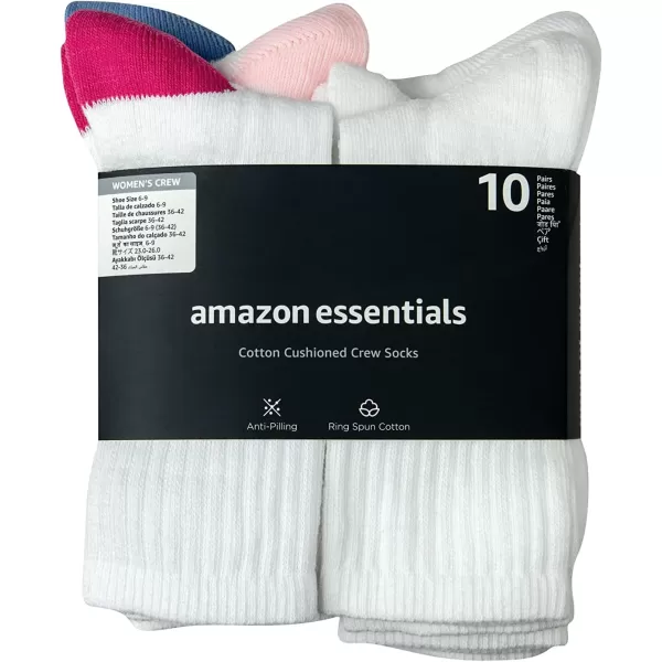 Amazon Essentials Womens Cotton Lightly Cushioned Crew Socks 10 PairsWhite