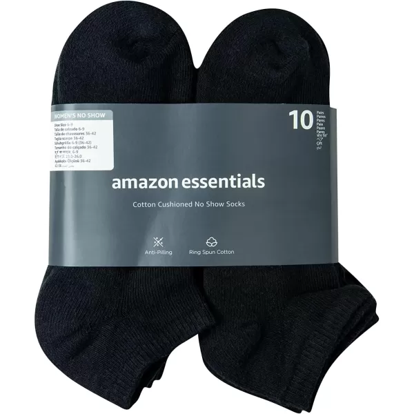 Amazon Essentials Womens Cotton Lightly Cushioned NoShow Socks Multipacks10 Black