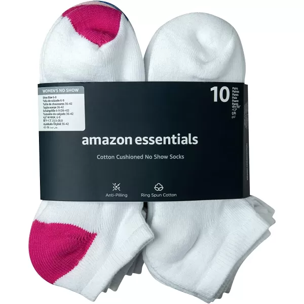 Amazon Essentials Womens Cotton Lightly Cushioned NoShow Socks Multipacks10 White