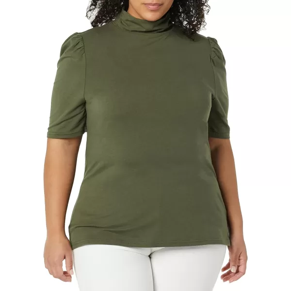 Amazon Essentials Womens Cotton Modal Draped Puff Sleeve TurtleneckOlive