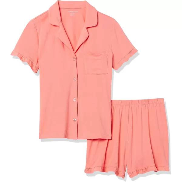Amazon Essentials Womens Cotton Modal Piped Notch Collar Pajama Set Available in Plus SizeCoral Pink