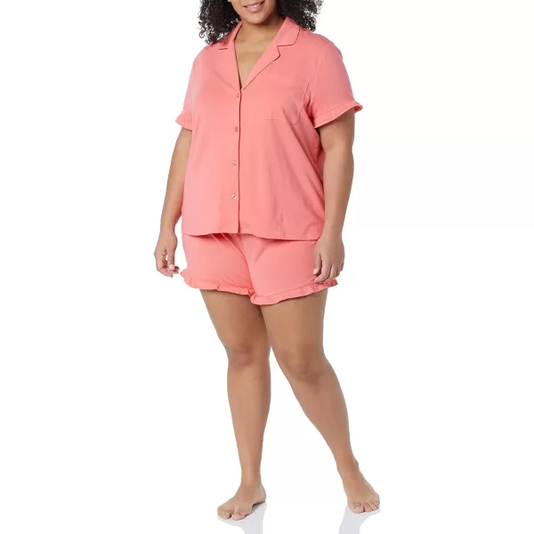 Amazon Essentials Womens Cotton Modal Piped Notch Collar Pajama Set Available in Plus SizeCoral Pink