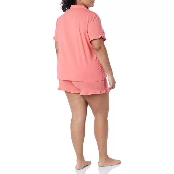 Amazon Essentials Womens Cotton Modal Piped Notch Collar Pajama Set Available in Plus SizeCoral Pink