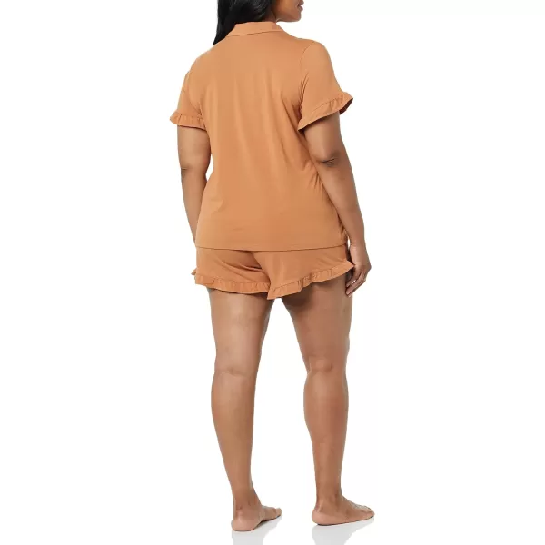 Amazon Essentials Womens Cotton Modal Piped Notch Collar Pajama Set Available in Plus SizeLight Caramel