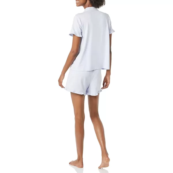 Amazon Essentials Womens Cotton Modal Piped Notch Collar Pajama Set Available in Plus SizePale Blue